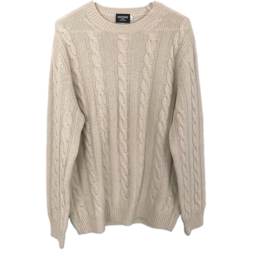 Dooney & Bourke Sweater Mens L Beige 100% Cashmere Cable Knit Crewneck Italy EUC